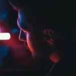 woman with blue eyes looking at the light